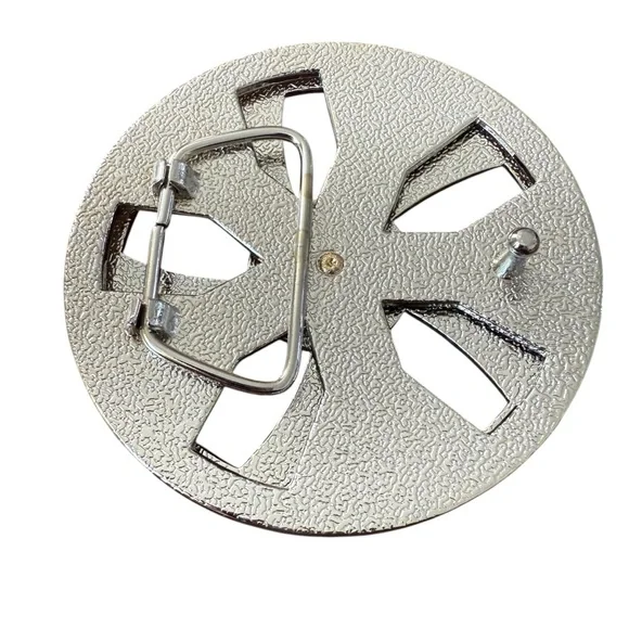 Y2K Spinner Cross Belt Buckle Silver Tone Chrome Rhinestone Metal Industrial l - Picture 4 of 10
